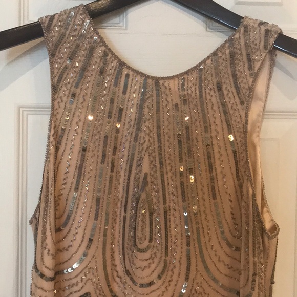 Parker Scalloped Sequenced Short Nude Dress. Small - Picture 3 of 5
